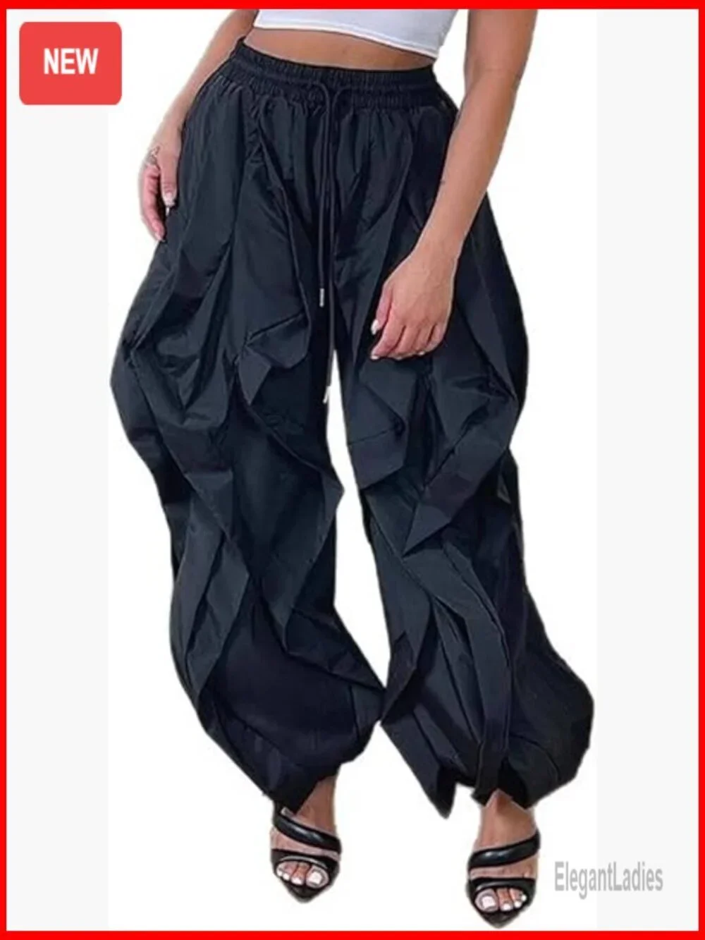 Baggy Ruffle Fringe Pants Drawstring Elastic Waist Wide Leg Jogger Sweatpants